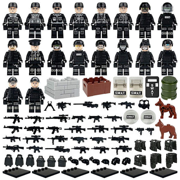 Militär Svart Swat Minifigur Barn Montering Byggsten Dock Leksak Små Partikel Tillbehör Delar Sköld（L-17）