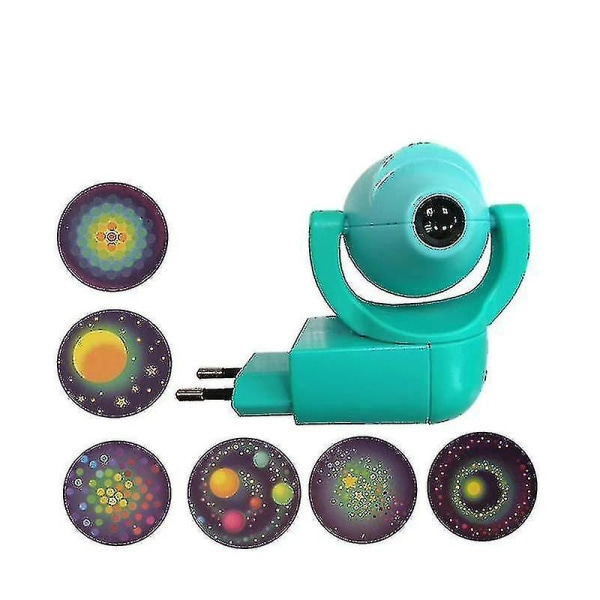 Star Moon Animal Projektor Led-projektor 6 bilder Sensor Eu Plug Nattljus för barn Baby sovrum dekoration（Cyan）