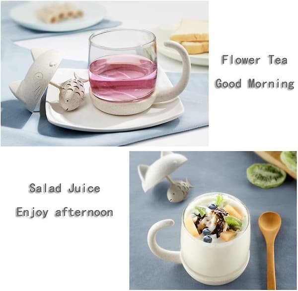 Söt Katt Glas Kopp Te Mugg Med Fisk Te Sil Infuser Filter