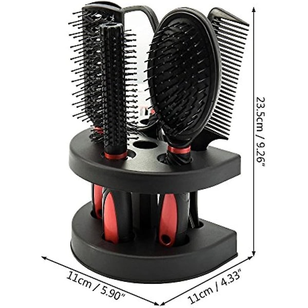 5 st hårborste set kvinnor dam hårvård massage borste med spegel och hållare hår styling verktyg (röd)