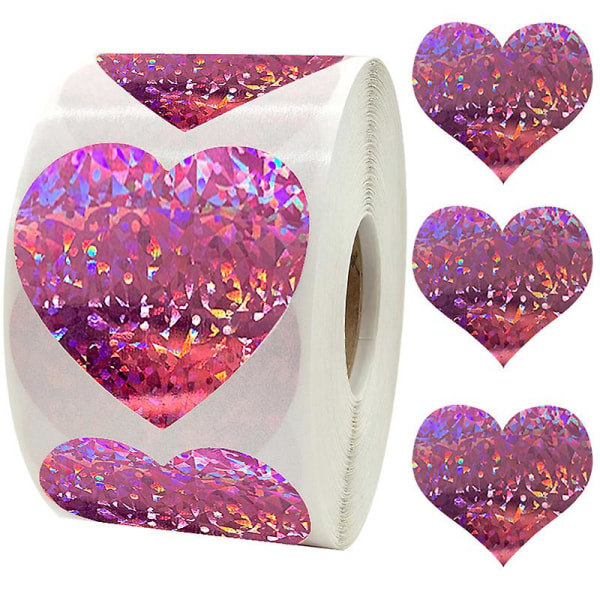 500 st/rulle Tag Sticker Holografisk laserhjärtadhesiv för alla hjärtans dag