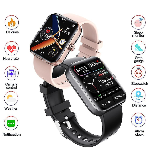 Bærbar blodsukkerovervåking Smartwatch Multifunksjons sportsklokke for overvåking av hjertefrekvensblodtrykk（Rosa）