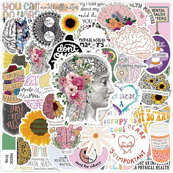 Mental Health Medvetenhetsdekaler 50 st, Mental Hälsa Är Viktigt Vinyldekal, Vattentät Stickerpack Perfekt För Macbook, Vattenflaska, Laptop, Telefon