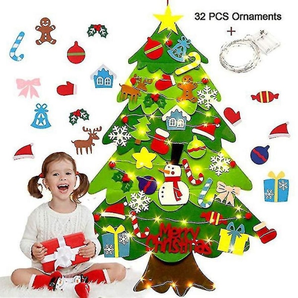 Gjør-det-selv filt juletresett med ornamenter til barn, julegave