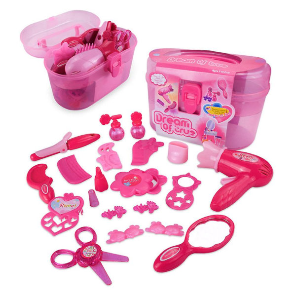 Barn Låtsas Lek Sminkleksaker Makeup Kit Frisörsimulering Plastleksaker för små flickor Klä på skönhet Accessoarer Reselåda