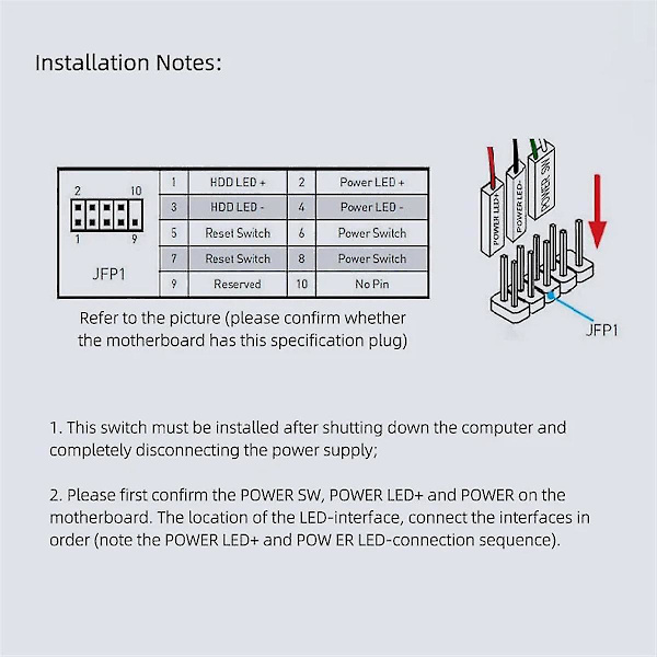 Computer Desktop Switch PC Motherboard Power Extension Cable Switch Ekstern Power Switch Desktop Knap Switch Sort