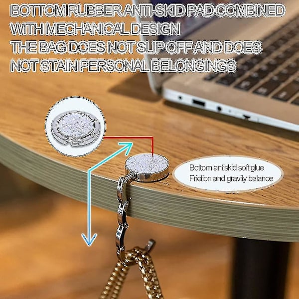 2 X Handväska Hängare, Halkskydd Vikbar Väska Hängare, Väska Hängare, Rund Vikbar Handväska Hållare, Metall Vikbar Väska Hängare, För Handväska Hängande Och Små Föremål