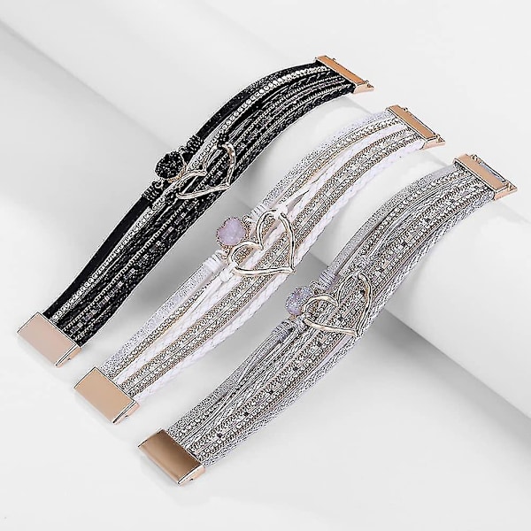 Läderomslag Armband Hjärta Skiktat Armband Bred Manschett Armring Boho Armband Med Magnetiskt Spänne Svart Man