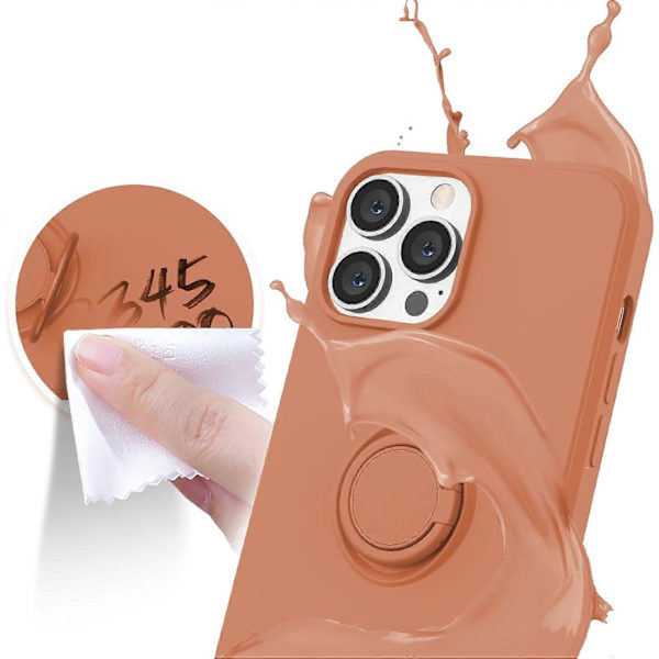 iPhone 13 Pro Max Skal, Silikon med 360-Graders Ringstativ (Stödjer Magnetisk Bilhållare) Mjuk Mikrofiberduk Fullt Skydd 6,7 tum (Orange)
