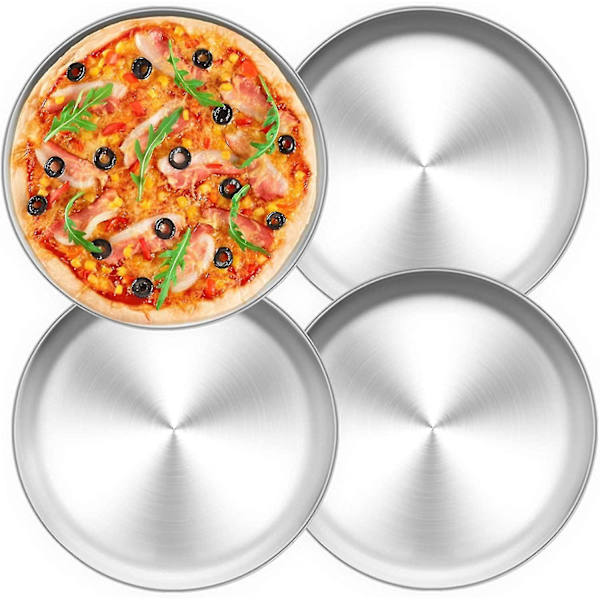 Sysy Pizzatallrik Set Om 4, Rostfritt Stål Rund Pizzatallrik Pizzabakplåt För Bakning I Ugnen