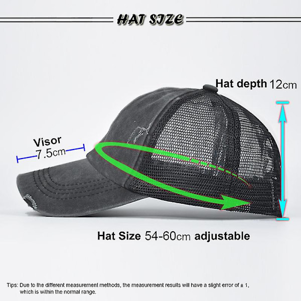 Stretch Cross Ponytail Hat Ripped Ponytail Hat Washed Cross Ponytail Mesh Hat Kvinners Flette Hat