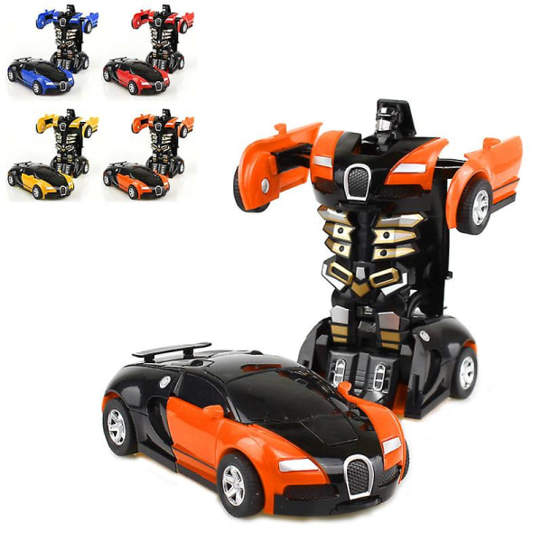 2-i-1-deformasjonsrobotbilmodell Miniautodeformasjonsrobotleketøytransformerende bil（oransje）