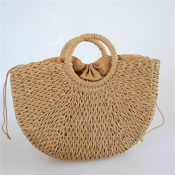 WABJTAM Summer Beach Bag, Handmade Large Straw Handbag Women's Handbag, Khaki