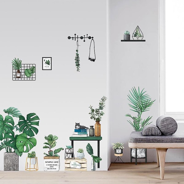 Wabjtam 1 st Gröna krukväxter Väggdekal Avtagbar tropisk konstdekal för vardagsrum Tv-soffa bakgrund Heminredning