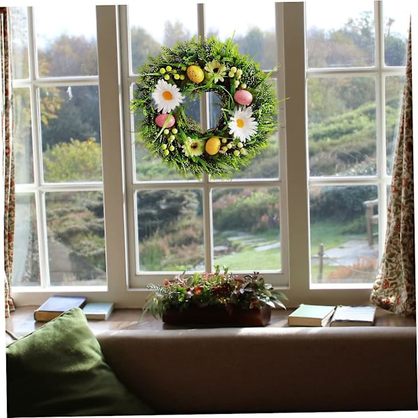 Påskkrans Färgglada Äggblommor Girlang Hängande Konstgjord Vårkrans Bakdörr Vägghängande