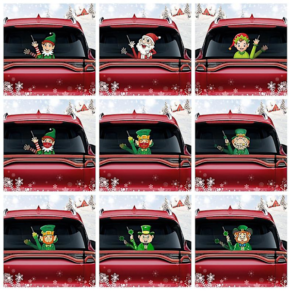 Bakrutagningsdekal Jultomte Vinkar Med Snögubbe 3D Animerade Roliga Julöverraskning Jultomte Och Litet Julgran
