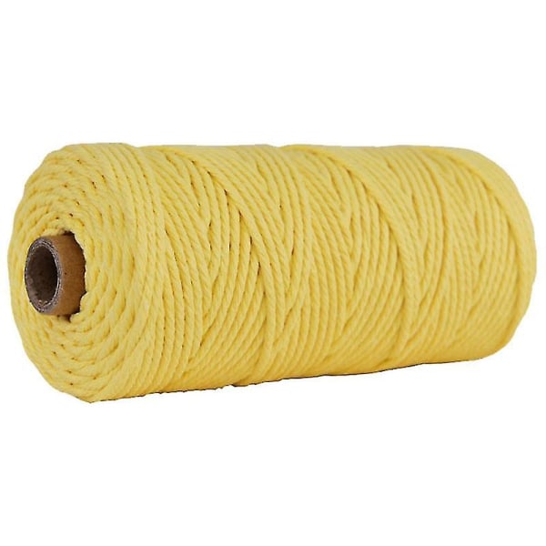 3 mm 100 m Macrame-snor, 4-strenget snoet bomuldssnor Naturlig bomuldssnor (beige) (d-583-a) (gul)