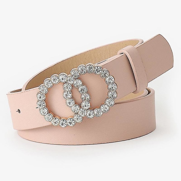 104 cm PU-skinnbelter for kvinner Rhinestone Double Ring Spenne Design Dame Dekorativt belte for bukser（Hvit）