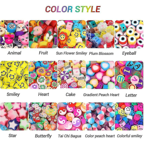 300 stk Frugt Smiley Håndlavede Polymer Clay Beads 15 Styles Blomsterbrevperler Bløde Perler