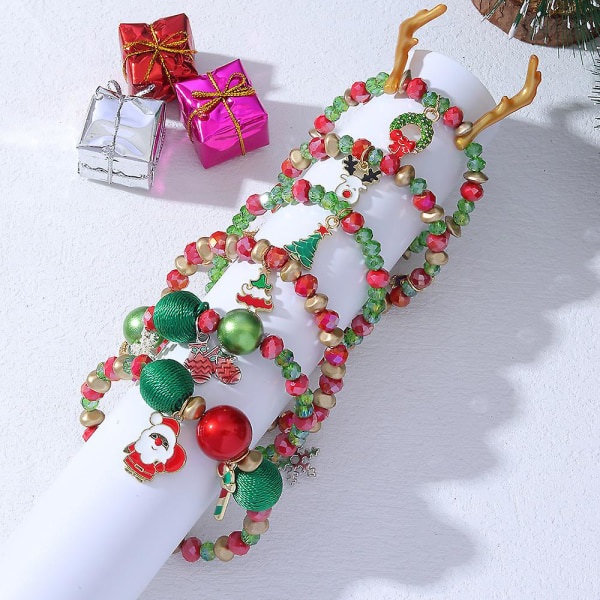 6 kpl joulurannekorujen set Värikkäitä jouluhelmillä koristeltu Charm Stretch rannekoruja uutuus set naisten tytöille