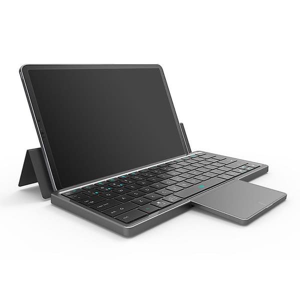 Fällbart tangentbord trådlöst Bluetooth-tangentbord med fällbar pekplatta läderfodral för Windows, Android, iOS, telefon, minitangentbord