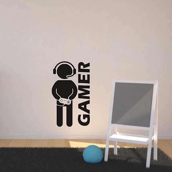 Gamer with Controller -seinätekstitarra, Game Boy -seinätarra, vinyylitaidetarra seinälle kotiin, leikkihuoneen makuuhuoneen sisustustarra