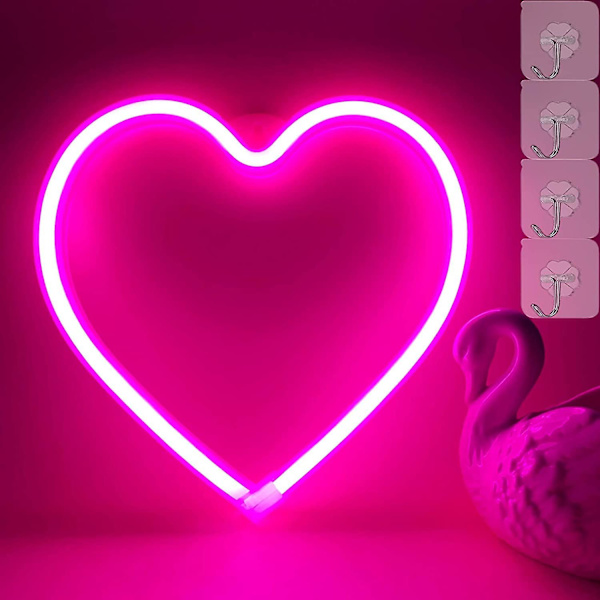 Neonhjärtlampor Rosa Hjärt Neon Skylt Hjärt Led Ljus, för Hem, USB/Batteridriven Hjärtljus för Sovrum(Rosa)