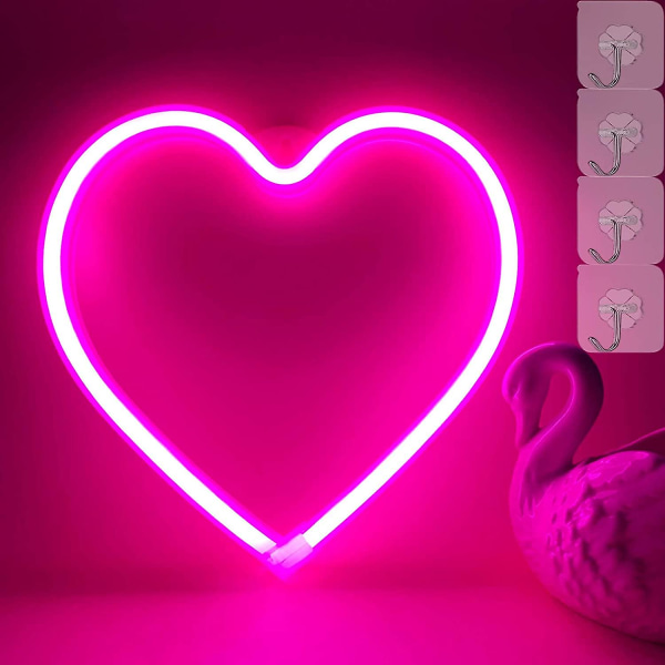 Neonhjertelys Pink Heart Neonskilt Heart LED Light, til hjemmet, USB/batteridrevne hjertelys til soveværelset (Pink)