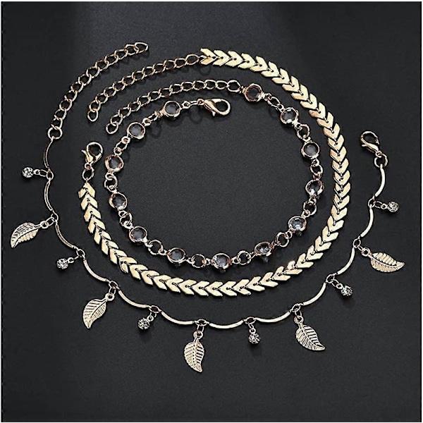 3 st Ankelarmband för Kvinnor Guld Justerbar Lager Beach Anklet Set Flickor Legering Fotkedja Smycken - -