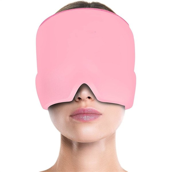 Ice Pack- cap 3färgad töjbar ögonmask för ögonbindel Bekväm gel-migränhatt（rosa）