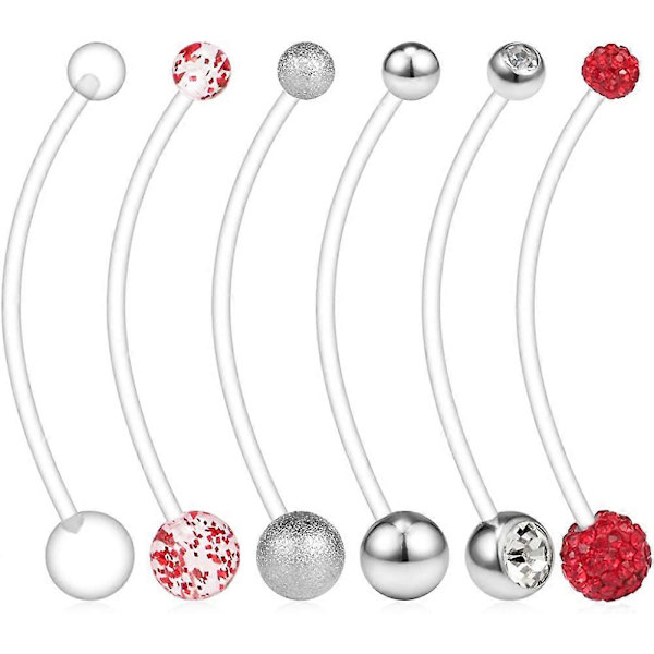 6 st Mixade Stilar Graviditetssport Mamma Flexibla Bioplast Navelknapp Ringhållare 14G 1 1/2 tum (38 mm)