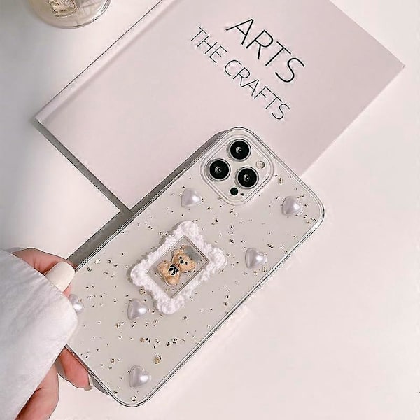 iPhone 13 Pro Skal Söt Björnunge 3D Glimmande Y2K Glitter Lyxig Flickig Estetisk Personlig Design för Kvinnor Flickor Transparent Epoxiplast TPU Skal