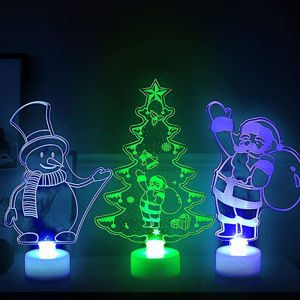 WABJTAM 2PCS 3D Julelys, Akryl Julenissen Eiffeltårn Figur LED Nattlys for Vindu Bord Hylle Skrivebord Dekorasjon Jul og Bi