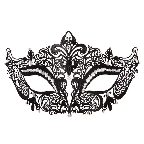 Metallmaske Rhinestone Metal Maskerade Maske Kvinner Venetian Mask Venetian Party Ball Metall Mask Halloween Carnival Mardi Gras Prom Mask（svart）