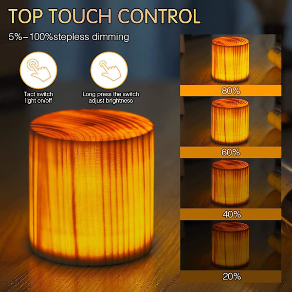 Liten tre berøringsdimmbar LED-bordlampe USB C oppladbar bærbar nattlys batteridrevet moderne trådløs bordlampe for stue B