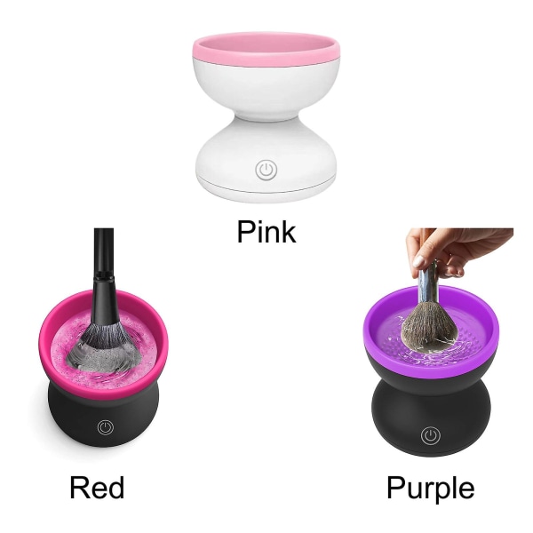 Elektrisk-makeup-børste-rens, makeup-børste-rens-maskine til alle størrelser børster automatisk (Pink)