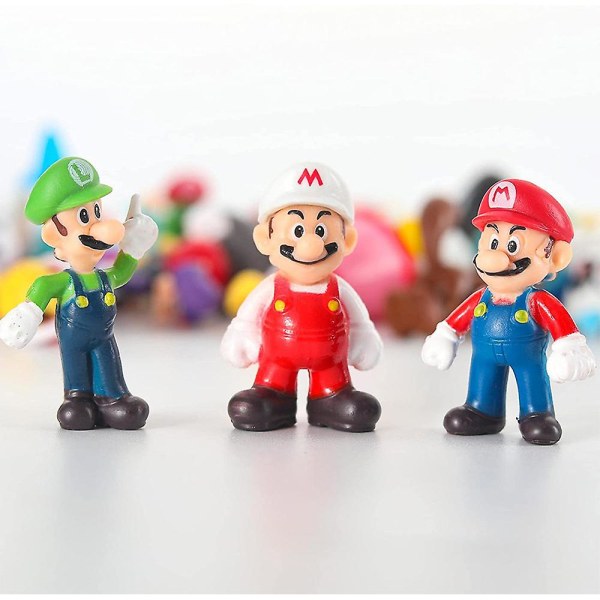 48st Super Mario Bros Minifigur Leksaker Set Docka Actionfigurer Modell Ornament Födelsedagstårta Topper Present