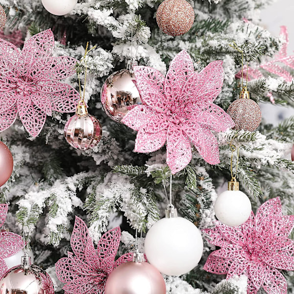 10 st Rosa Glittrande Julstjärnor Julkulor, Glittriga Julstjärnebuskar Juldekorationer För Jul/semester/säsong/bröllop