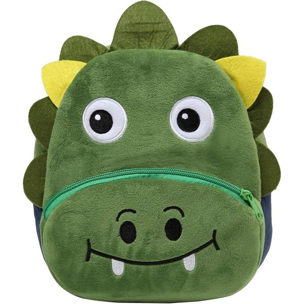 Børn rygsæk til drenge, lille sødt dyr 3d blød plys rygsæk til baby til baby i grøn dinosaur