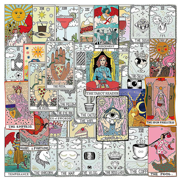 GHYT Tarot-korttitarrat, 50 vinyyliennustustarraa, kannettavien tietokoneiden, tietokoneiden, Hydro Flasks -vesipullojen, skeittilautojen ja matkalaukkujen tarrat