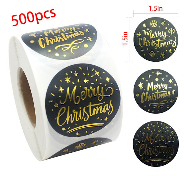 500 stk. Merry Christmas klistremerker rull, runde julemerker klistremerker lim juledekorative konvoluttforseglinger klistremerker (svart-1,5 tommer)