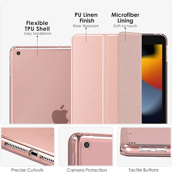 Etui til iPad 9/8/7. generation 2021/ 2020/2019, Blødt Gennemsigtigt TPU Frostbagpanel Slank iPad 10,2 tommer Etui med Stativ, Automatisk Vågen/Søvn(A)