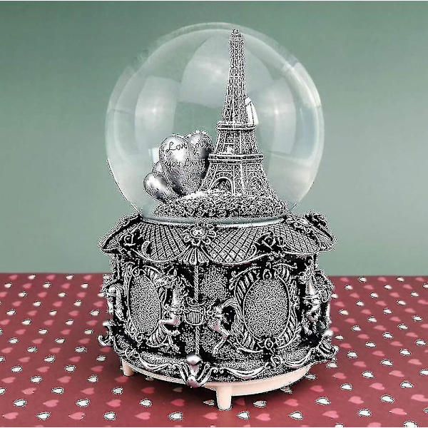 Paris Eiffeltornet Snöglob Musikbox Med Automatisk Snöfall Och Färgglada Ljus, 100mm 6\" Hög JU
