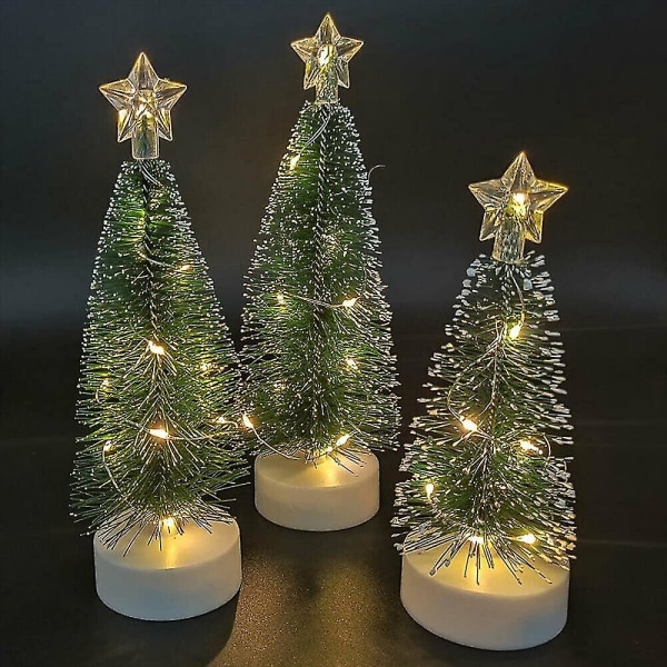 Mini cedertræ juletræ med led lys, 3-pak juletræ dekorativt natlys
