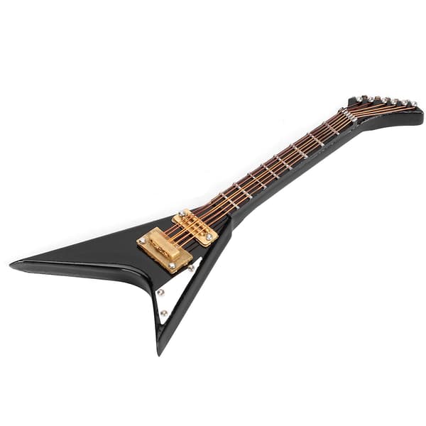 Svart 10cm Mini V-formad gitarrdekoration Musikinstrument Modell Present