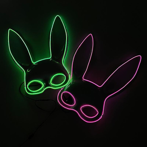 Søde Lange Ører Bunny Mask Halloween Jul Kanin Maske Kvinder Cosplay Mask Led Blinkende Lysende Masker Valentinsdagsgave（Blå 1）
