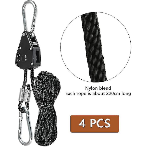 4 st Ratchet Rep, 150 pund justerbara spärrhakar, 180 cm justerbar kraftig rep spärr, rep trissa spärr för odlingsrumsutrustning, växt L