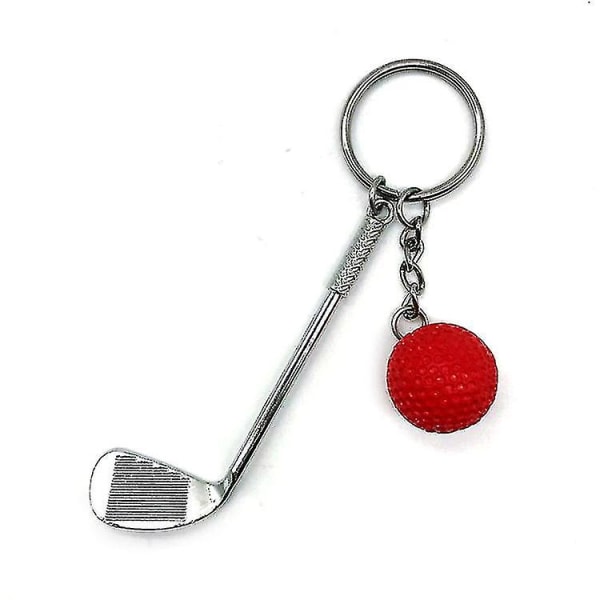 Minigolfracket bollhänge nyckelring, metall golfklubbor nyckelring Kreativ nyckelring Sport delad nyckelring för sportklubbälskare Present, (5st, röd)