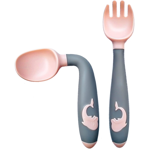 Småbarnsbestick Skedar Gafflar 2 Set, Perfekt Babymatningsutbildningssked Och Gaffel För 6 Månader+, Bpa-fri 360 Böjbar Mjuk Silikon Bestickset