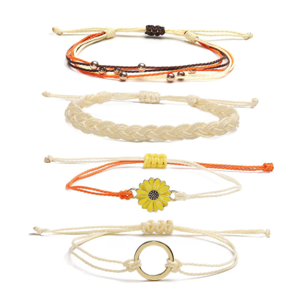 WABJTAM Sunflower String Armband Handgjorda flätade Rope Charms Boho Surfer Armband för tonårsflickor Preteens kvinnor